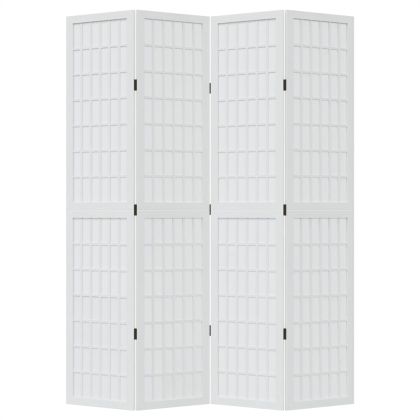 Разделител за стая, 4 панела, бял, дърво пауловния масив