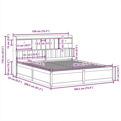 Рамка за легло без матрак, бял, 180x200 см, бор масив