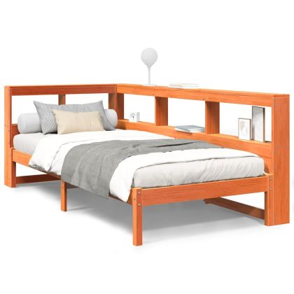 Легло с етажерка за книги, без матрак, 100x200 см, бор масив