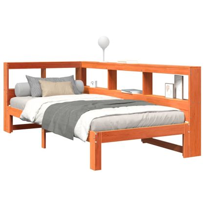 Легло с етажерка за книги, без матрак, 100x200 см, бор масив