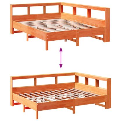 Легло с етажерка за книги, без матрак, 140x200 см, бор масив