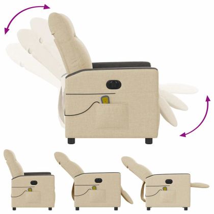 Електрически масажен реклайнер стол, кремав, текстил