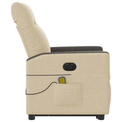 Електрически изправящ масажен реклайнер стол кремав текстил