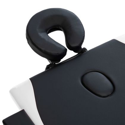 Сгъваема масажна кушетка, 2 зони, дърво, черно и бяло