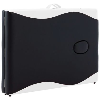 Сгъваема масажна кушетка, 2 зони, дърво, черно и бяло