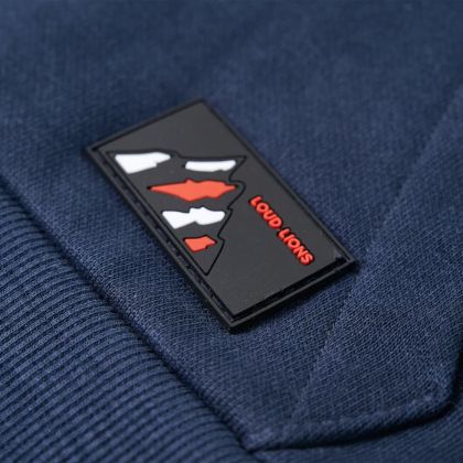 Детски суитшърт с качулка, тъмносин меланж и оранжево, 104