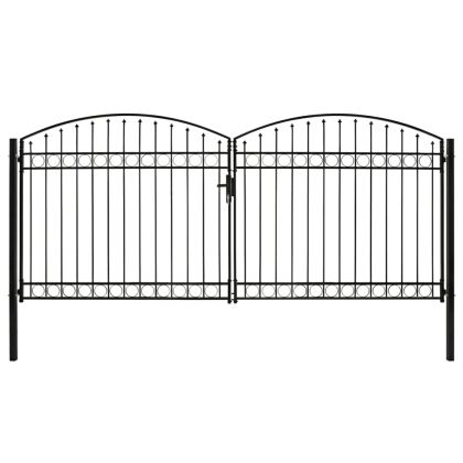 Оградна порта с две врати арковидна стомана 400x200 см черна