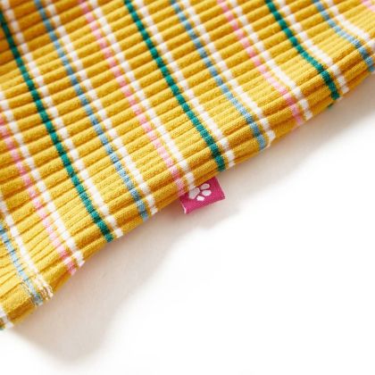 Детска тениска с дълги ръкави, ниска яка, раирана, охра, 92