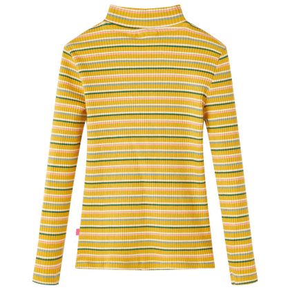 Детска тениска с дълги ръкави, ниска яка, охра, 116