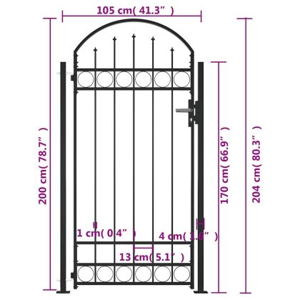Оградна врата с арковидна горна част 2 стълба 105x204 см черна