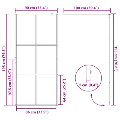 Стена за душ с прозрачно ESG стъкло, 90x195 см, черна