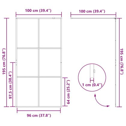 Стена за душ с прозрачно ESG стъкло, 100x195 см, черна