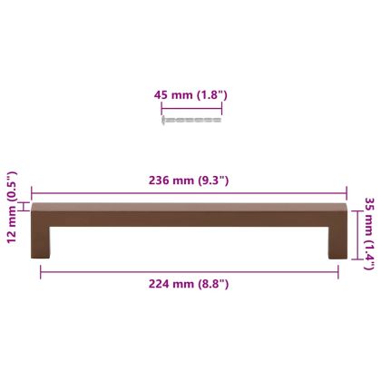 Дръжки за шкафове, 5 бр, бронз, 224 мм, неръждаема стомана