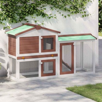 Външна голяма клетка за зайци кафяво и бяло 145x45x84 см дърво