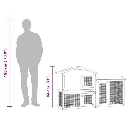 Външна голяма клетка за зайци кафяво и бяло 145x45x84 см дърво