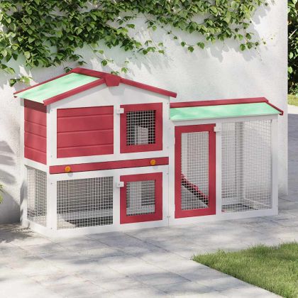 Външна голяма клетка за зайци червено и бяло 145x45x84 см дърво