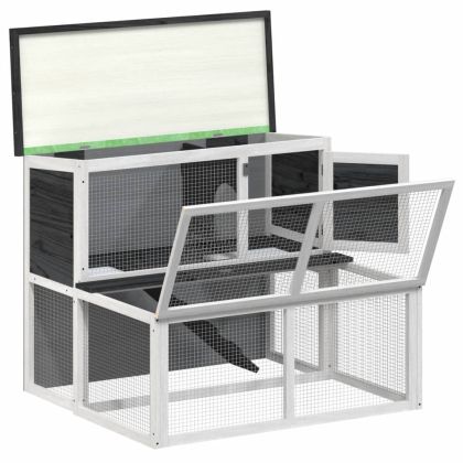 Клетка за зайци сива 102x90x84,5 см борово дърво масив