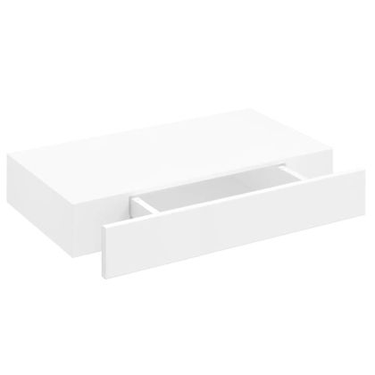 Бял МДФ плаващ стенен рафт с 1 чекмедже за съхранение на книги/DVD