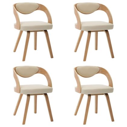 Трапезни столове, 4 бр, кремави, извито дърво и изкуствена кожа