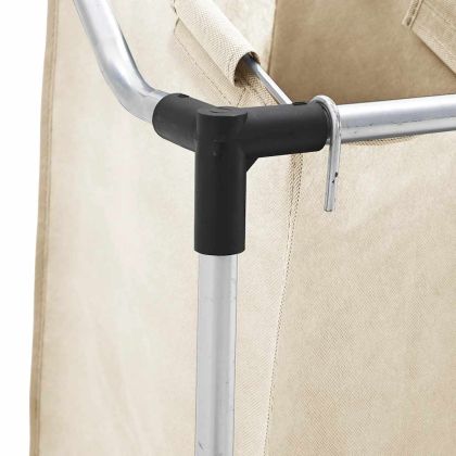 Кош за сортиране на пране с 3 торби, кремав, стомана