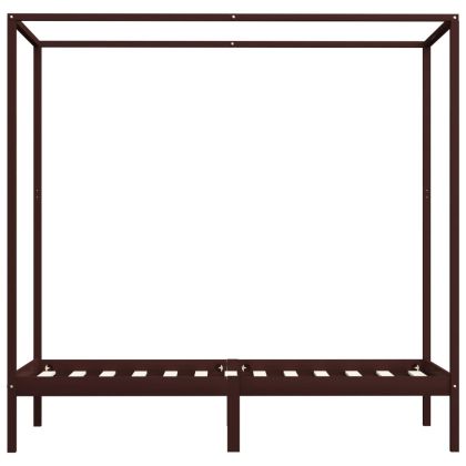 Рамка за легло с балдахин, тъмнокафява, бор масив, 100x200 см