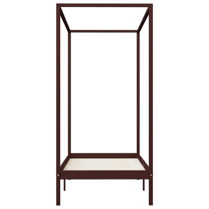 Рамка за легло с балдахин, тъмнокафява, бор масив, 100x200 см