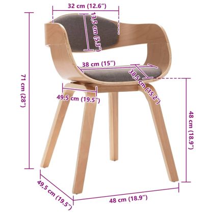 Трапезни столове, 2 бр, извито дърво и текстил таупе