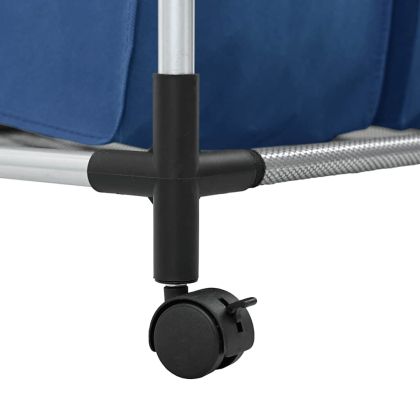 Кош за сортиране на пране с 3 торби, син, стомана