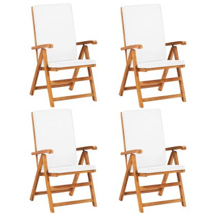 Градински трапезен комплект с възглавници, 5 части, тик масив