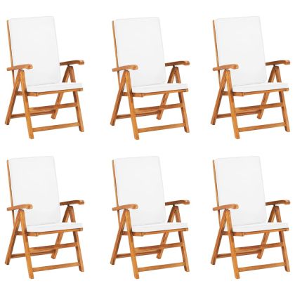 Градински трапезен комплект с възглавници, 7 части, тик масив