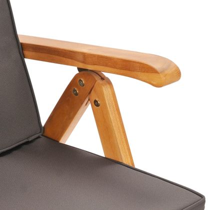 Градински трапезен комплект сиви възглавници 7 части тик масив