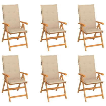 Градински столове 6 бр с бежови възглавници тиково дърво масив