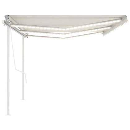 Автоматичен сенник, LED и сензор за вятър, 6x3 м, кремав