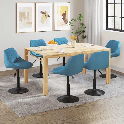 Въртящи се трапезни столове, 6 бр, сини, кадифе