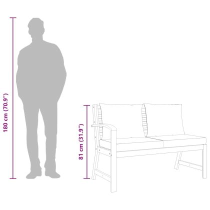 Градинска пейка 114,5 см с кремава възглавница, акация масив