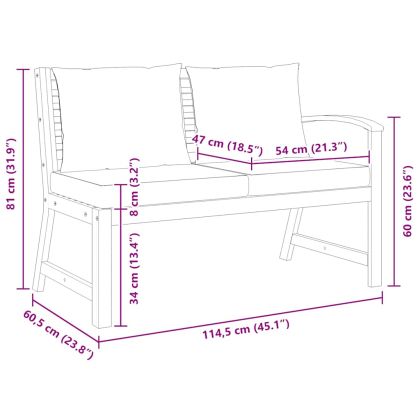 Градинска пейка 114,5 см с тъмносива възглавница, акация масив