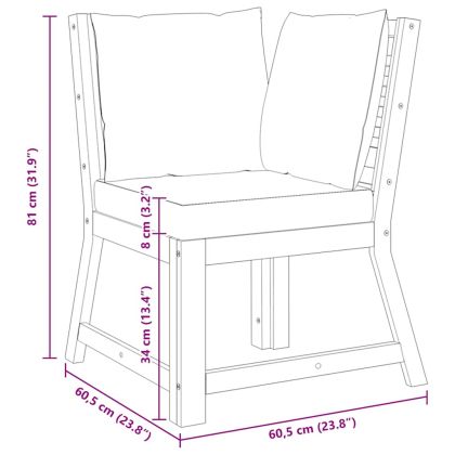 Модулен ъглов диван тъмносиви възглавници акациево дърво масив