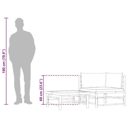 Градински лаундж комплект кремави възглавници 2 части бамбук