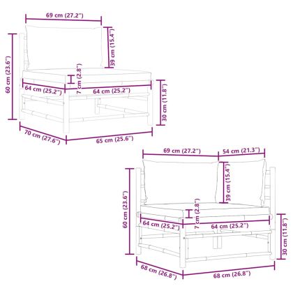 Градински лаундж комплект тъмносиви възглавници 2 части бамбук