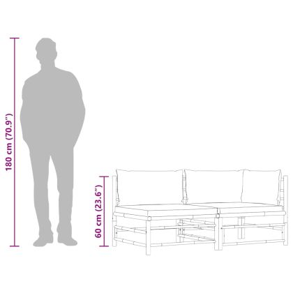 Градински лаундж комплект тъмносиви възглавници 2 части бамбук