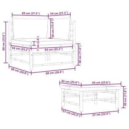 Градински лаундж комплект тъмносиви възглавници 2 части бамбук