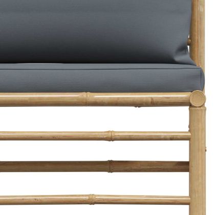 Градински среден диван с тъмносиви възглавници, бамбук