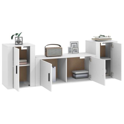 Комплект ТВ шкафове от 3 части, бял, инженерно дърво