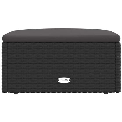 Градинска табуретка за крака с възглавница, черна, полиратан