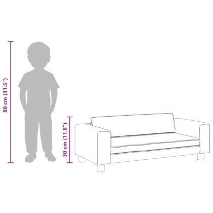 Детски диван с табуретка, сив, 100x50x30 см, изкуствена кожа