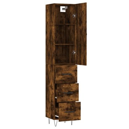 Висок шкаф, опушен дъб, 34,5x34x180 см, инженерно дърво