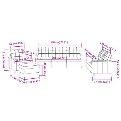Комплект дивани 4 части с възглавници кафяв текстил