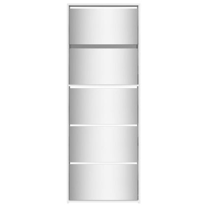 Шкаф за обувки с огледало, 5 нива, бял гланц, 63x17x169,5 см