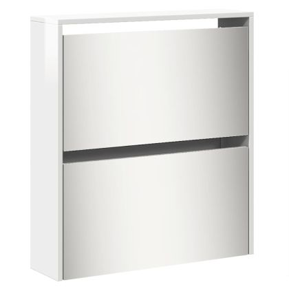 Шкаф за обувки с огледало, 5 нива, бял гланц, 63x17x169,5 см