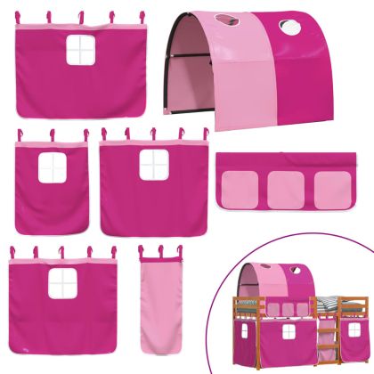 Двуетажно легло със завеси розово 90x200 см масивен бор масив